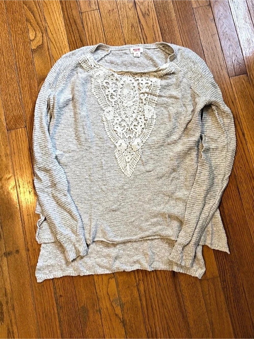 Mossimo Lace Detail Knit Sweater Beige/Gray Small